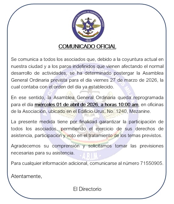Asamblea General Extraordinaria reprogamada para el dia 1 de abril de 2026
